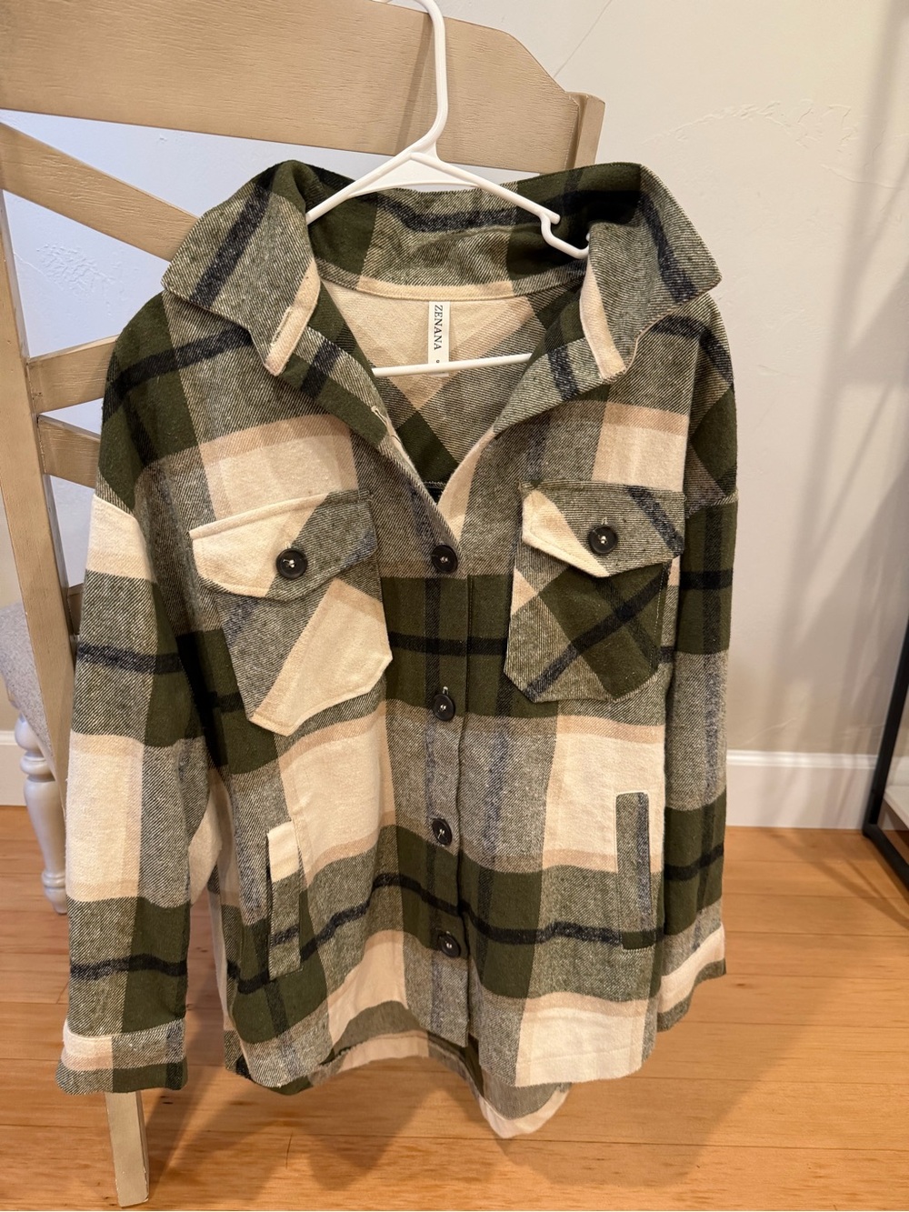 Zenana Outfitters Olive & Cream Plaid Button-Front Shirt
